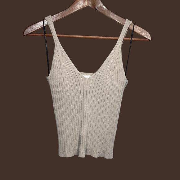 H&M Ribbed V Neck Tank Taupe Medium - Picture 11 of 11
